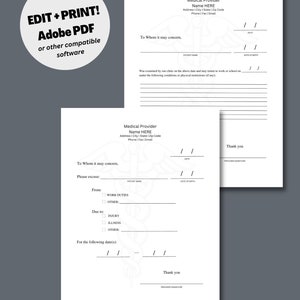 Bearbeitbares medizinisches Form-Bundle: Vorlagen für Arzt- und Zahnarztentschuldigungen (PDF)