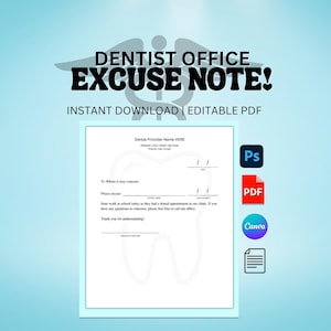 Dentist Note Excuse for School PDF CANVA Template Orthodontic Excuse Instant Download Editable PDF Office Template Dental Excuse for Work