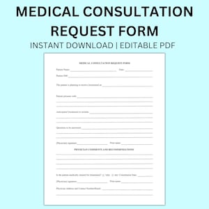 Medical Consultation Special Request Form PDF Template Doctor's Excuse Instant Download Editable PDF Custom Template Work School
