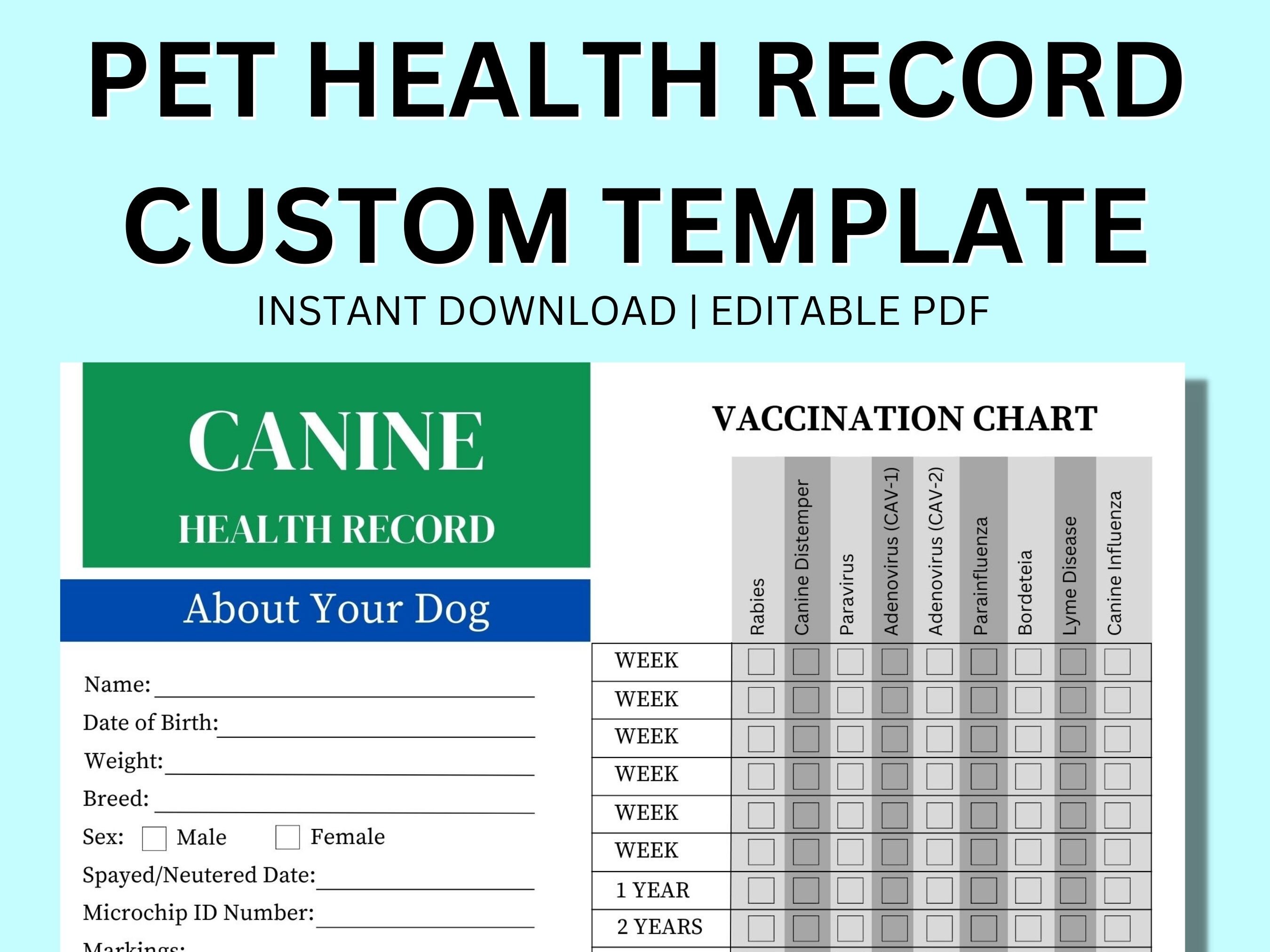 Printable Pet Record Litter Log Dog Puppy Cat Vaccination Chart Digital ...