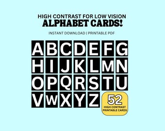 High Contrast Printable PDF Alphabet Cards for Low Vision and Baby | Large Print | Black & White Monochrome Sensory ABC Flash Cards for Kids