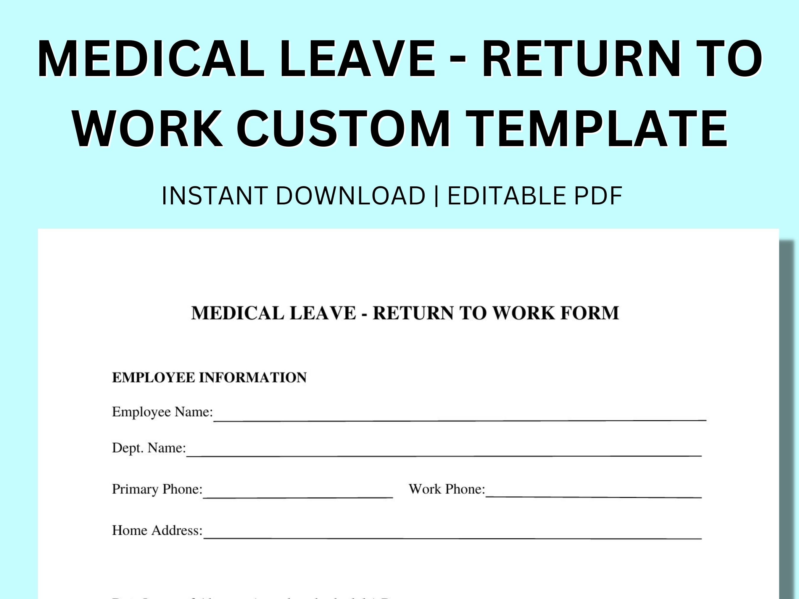 Return to Work Doctor's Absence Leave Excuse PDF Template HR Office ...