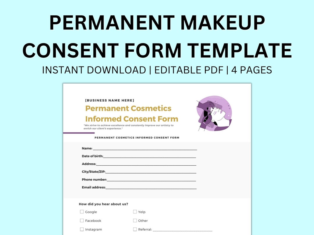 Permanent Makeup Patient Consent Form Editable PMU Templates PDF ...