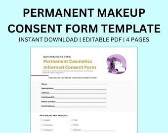 Permanent Makeup Patient Consent Form Editable PMU Templates PDF Download Makeup Technician Business Client Consent Form