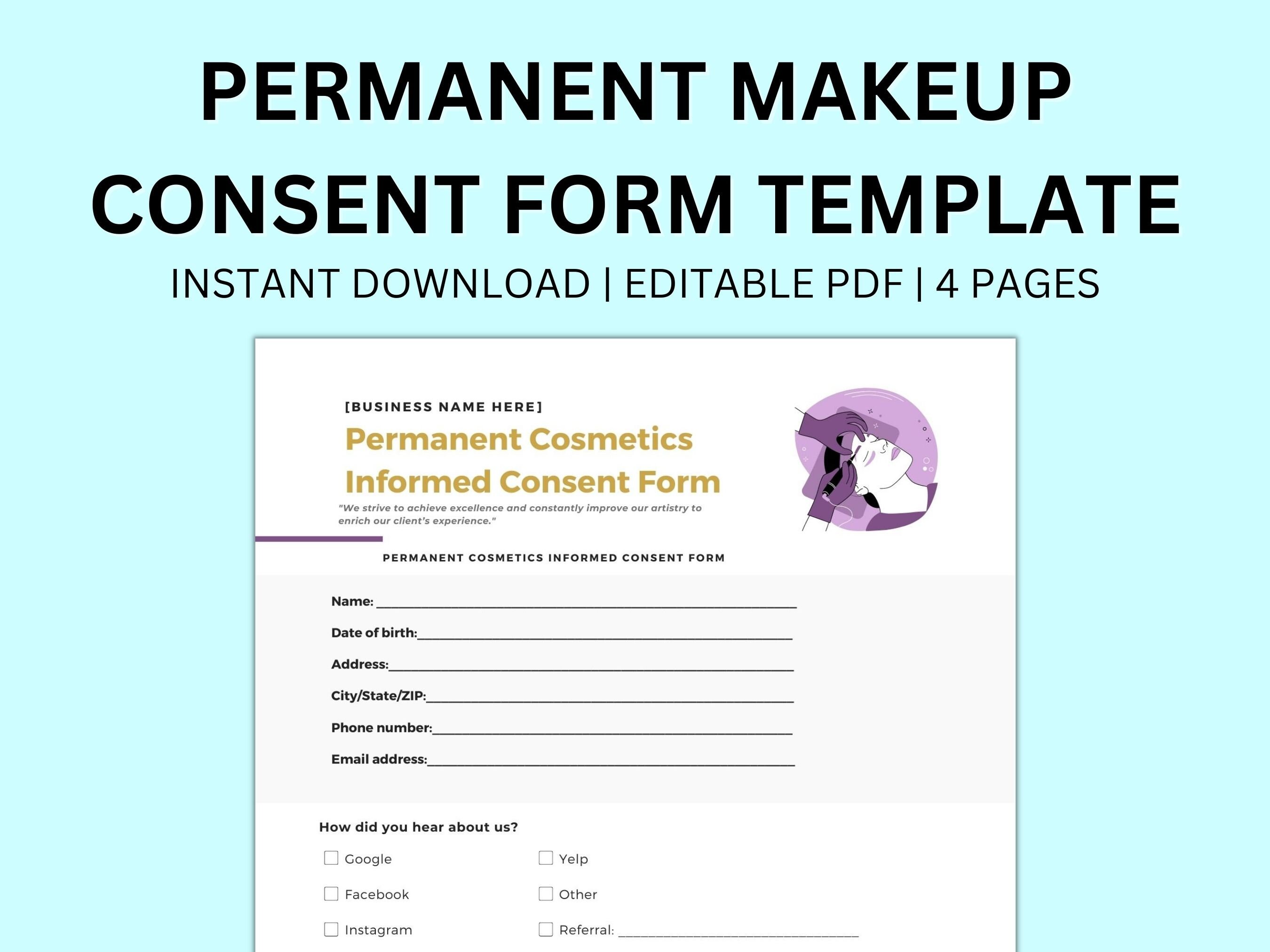 Permanent Makeup Patient Consent Form Editable PMU Templates PDF ...