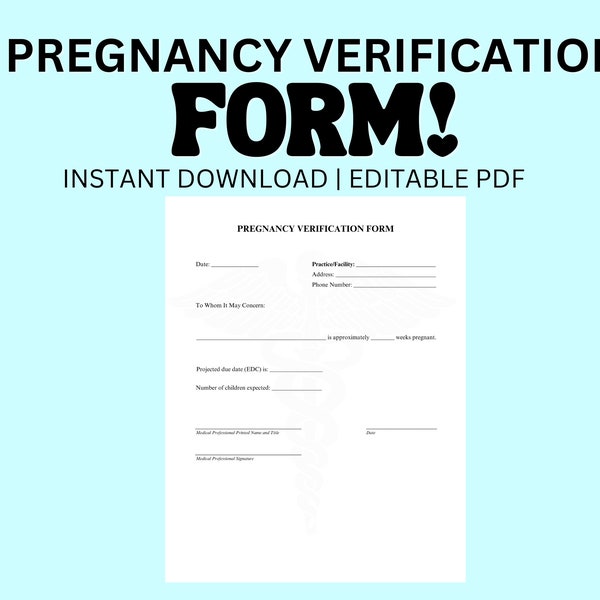 Schwangerschaftsbestätigungs-Formular PDF-Vorlage HR Office-Formular Schwangerschaftsnachweis Schreiben Sofortiger Download Bearbeitbare Arbeit Schule OBGYN-Formular