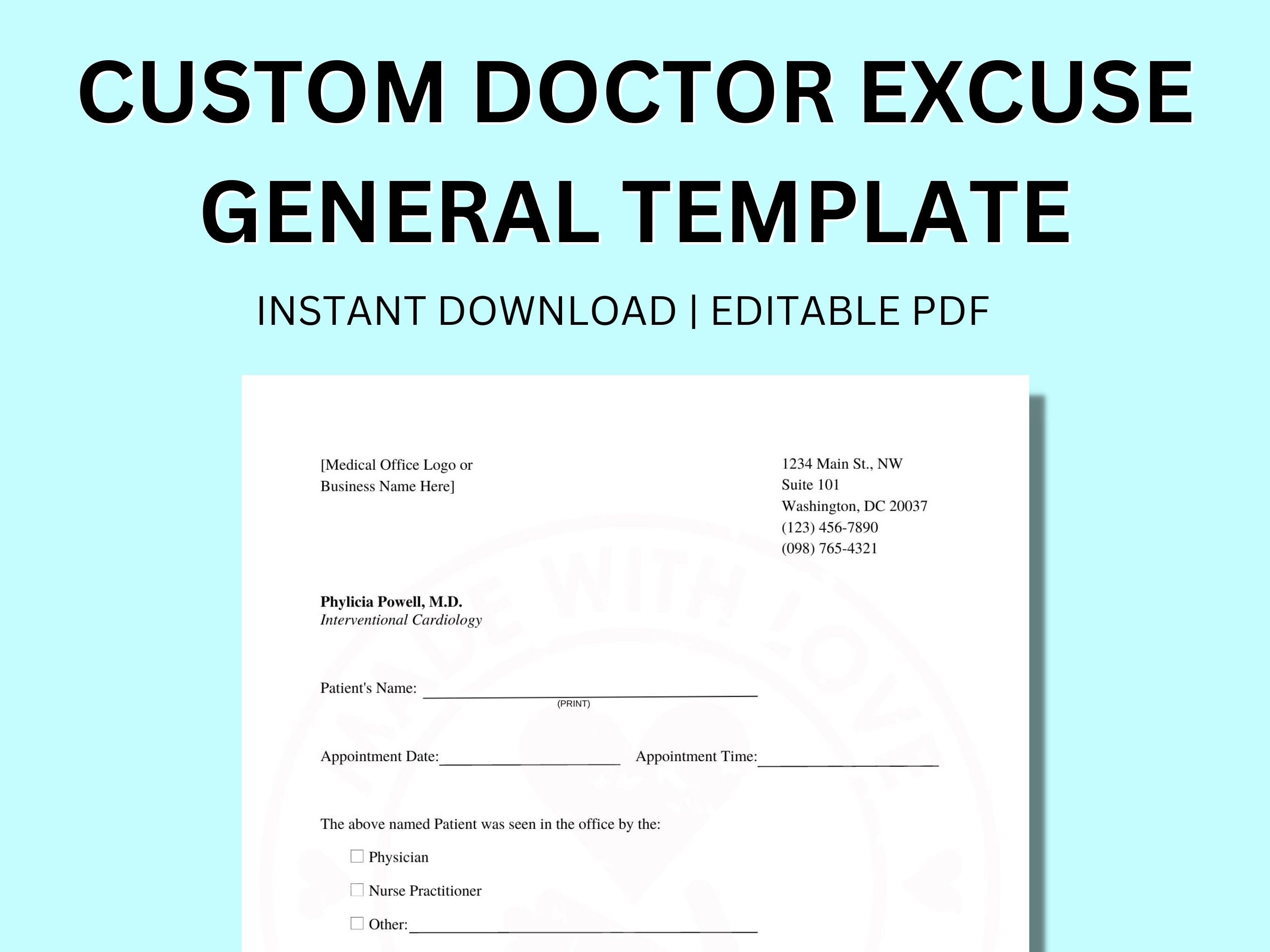 Excuse Note Form.pdf Custom Doctor's Note Excuse PDF Digital General Template, Doctor's ...