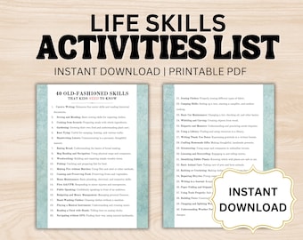 Ideas para la educación en casa, lista de actividades para la vida, actividades de verano para niños, PDF imprimible, plan de estudios para la educación en casa, descarga digital