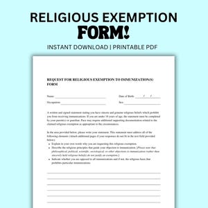 Note d'exemption religieuse de vaccination, lettre d'excuse pour le travail, école garderie, excuse du médecin, téléchargement immédiat, modèle PDF modifiable