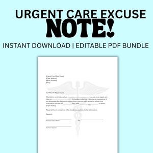 Plantilla PDF de nota de excusa médica para atención de urgencias en la escuela Plantilla PDF editable de excusa médica para oficina Descarga instantánea Plantilla PDF editable de excusa médica para el trabajo