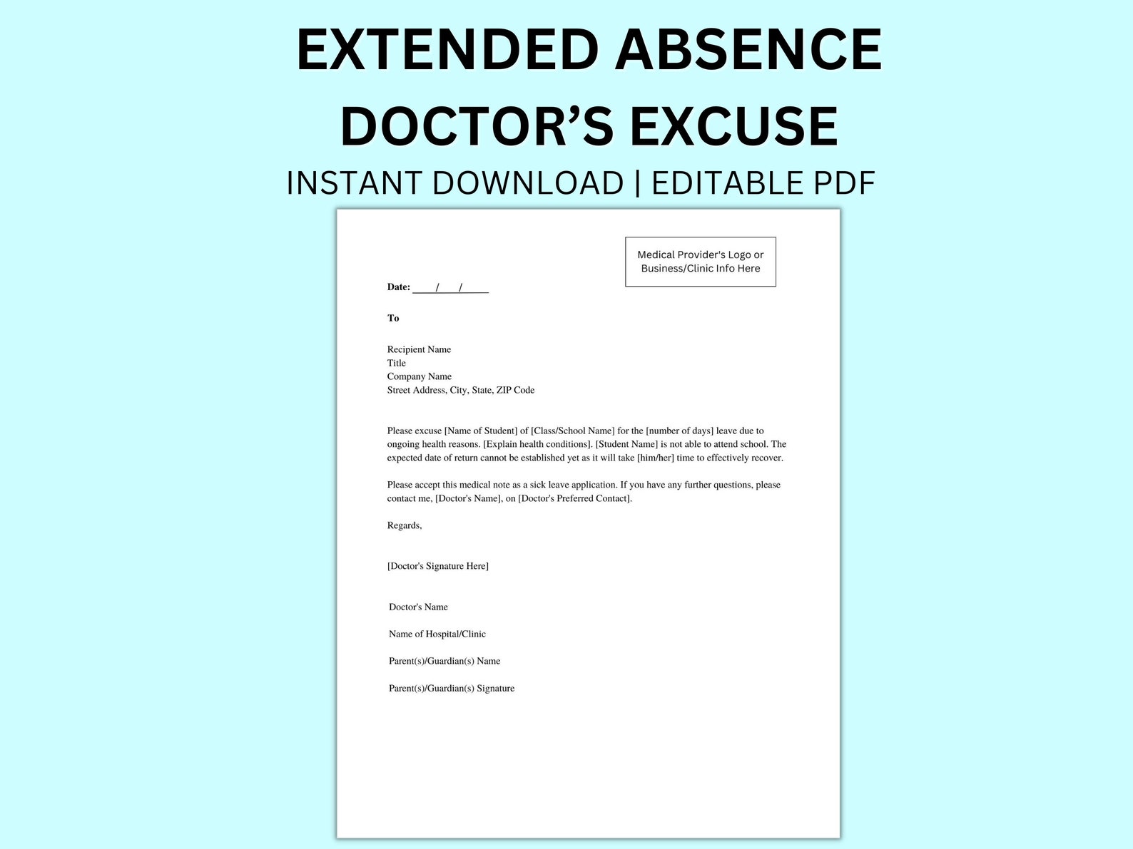 Ncpk Extended Absence Form.pdf Custom Extended Absence Doctor's Note Excuse PDF Template, Doctor's ...