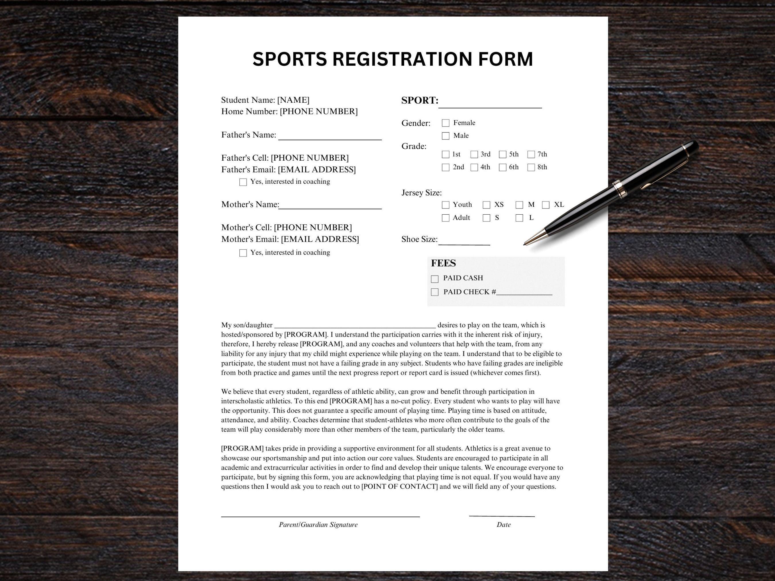 Football Camp Registration Form Editable PDF Template | Sports Form ...