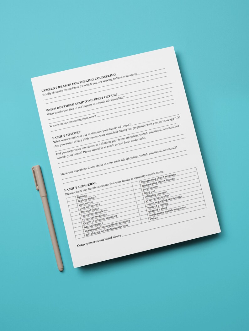 Custom Client Counseling Intake Form PDF Template Set of 5 - Etsy