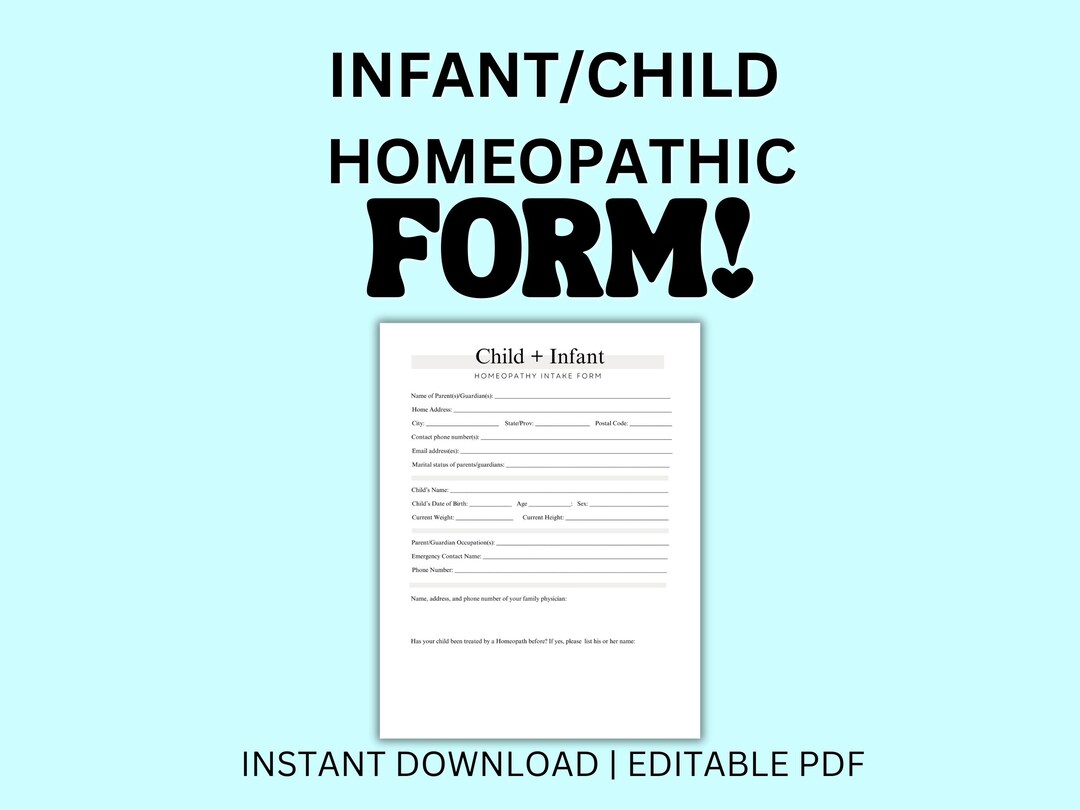 Child Infant Intake Homeopathy Form PDF Template Instant Download ...