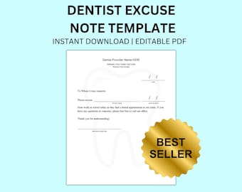 Plantilla de excusa de dentista editable (Formulario PDF para la escuela o el trabajo) Editar en Canva o Adobe