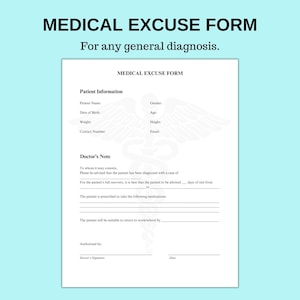 Plantilla imprimible de autorización de ausencia médica Nota de excusa médica falsa Descarga instantánea PDF personalizado editable para el trabajo y la escuela