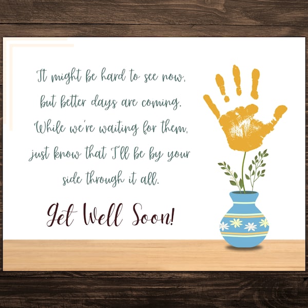 Personalized Get Well Soon Flower Handprint Gift Kids Printable Gift Mom Baby Keepsake Handprint Gifts Digital Download Custom Printable PDF