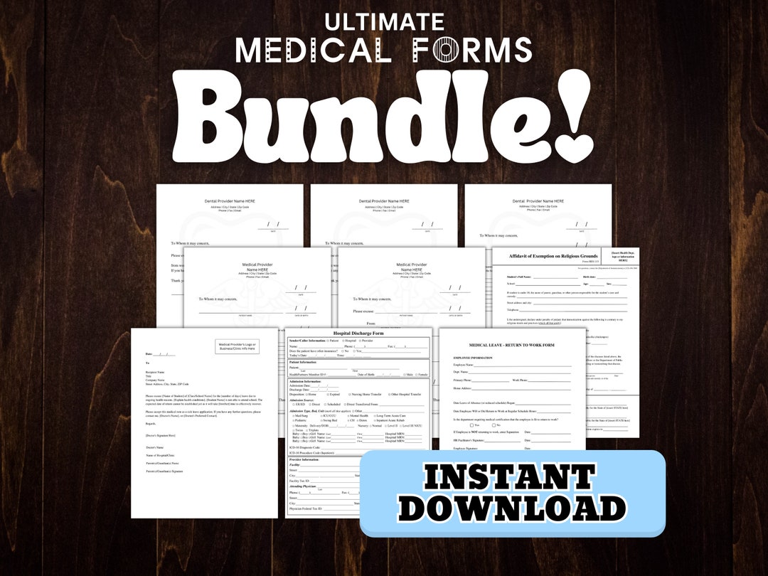 Custom Doctor's Note Excuse PDF Template Set of 9 Bundle, Doctor's ...