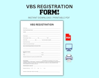 Formulario de inscripción para la Escuela Bíblica de Vacaciones (VBS) - Descarga instantánea e imprimible / No requiere edición / Hoja de inscripción para el campamento de verano / Campamento de la Iglesia para la Escuela Bíblica de Vacaciones