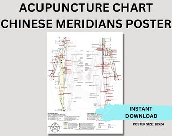 Five Elements Theory Chinese Meridians Chart Acupuncture Printable Instant Download Acupuncture Poster Digital Download 18" x 24" Wall Art