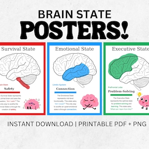 Gehirn Anatomie Poster druckbare PDF PNG Wandkunst Anatomie des Menschen Therapie Büro Dekor kindliche Entwicklung psychische Gesundheit Psychische Gesundheit Schule Druck