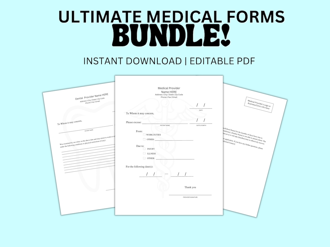 Custom Doctor's Note Excuse PDF Template Set of 9 Bundle, Doctor's ...