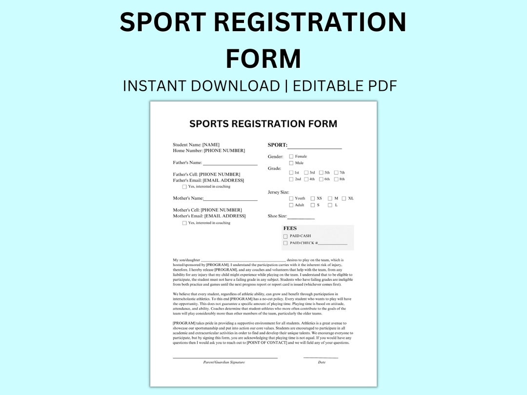 Football Camp Registration Form Editable PDF Template | Sports Form ...