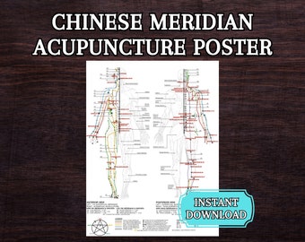 Five Elements Theory Chinese Meridian Chart Acupuncture Printable Instant Download Kinesiology Poster Digital Download 18&quot; x 24&quot; Wall Art Qi