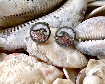 Hawaiian Wave Shell Resin Stud Earrings, Stainless Steel, Beach Shell Earrings, Natural Stone Earrings, Ocean Wave Earrings