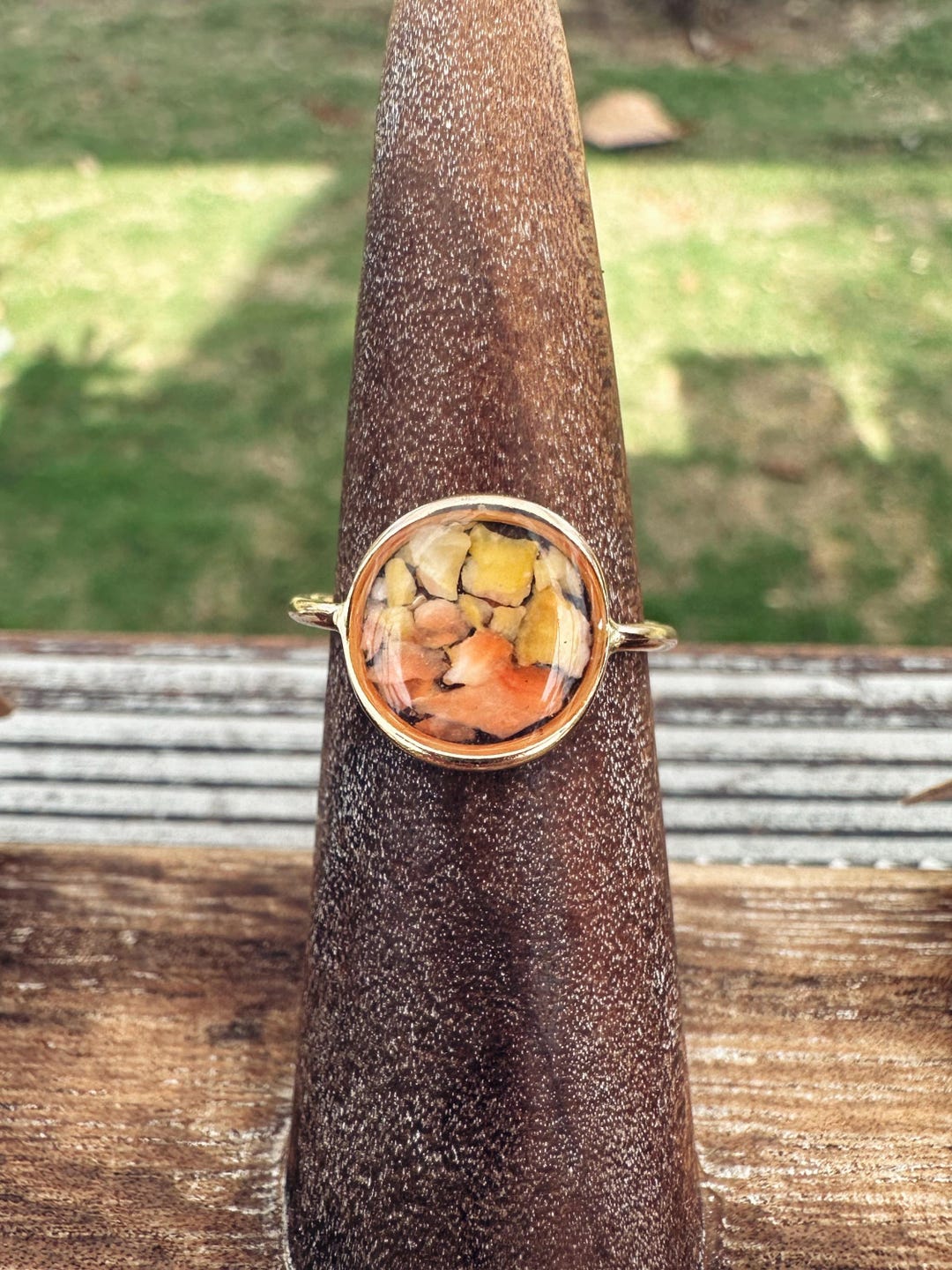 Hawaiian Sunrise Shell Resin Ring, 14K Gold Fill, Beach Shell Ring ...