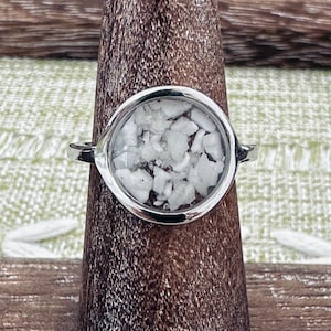 Hawaiian Shell Resin Ring, Stainless Steel, Beach Shell Ring, White Shell Ring