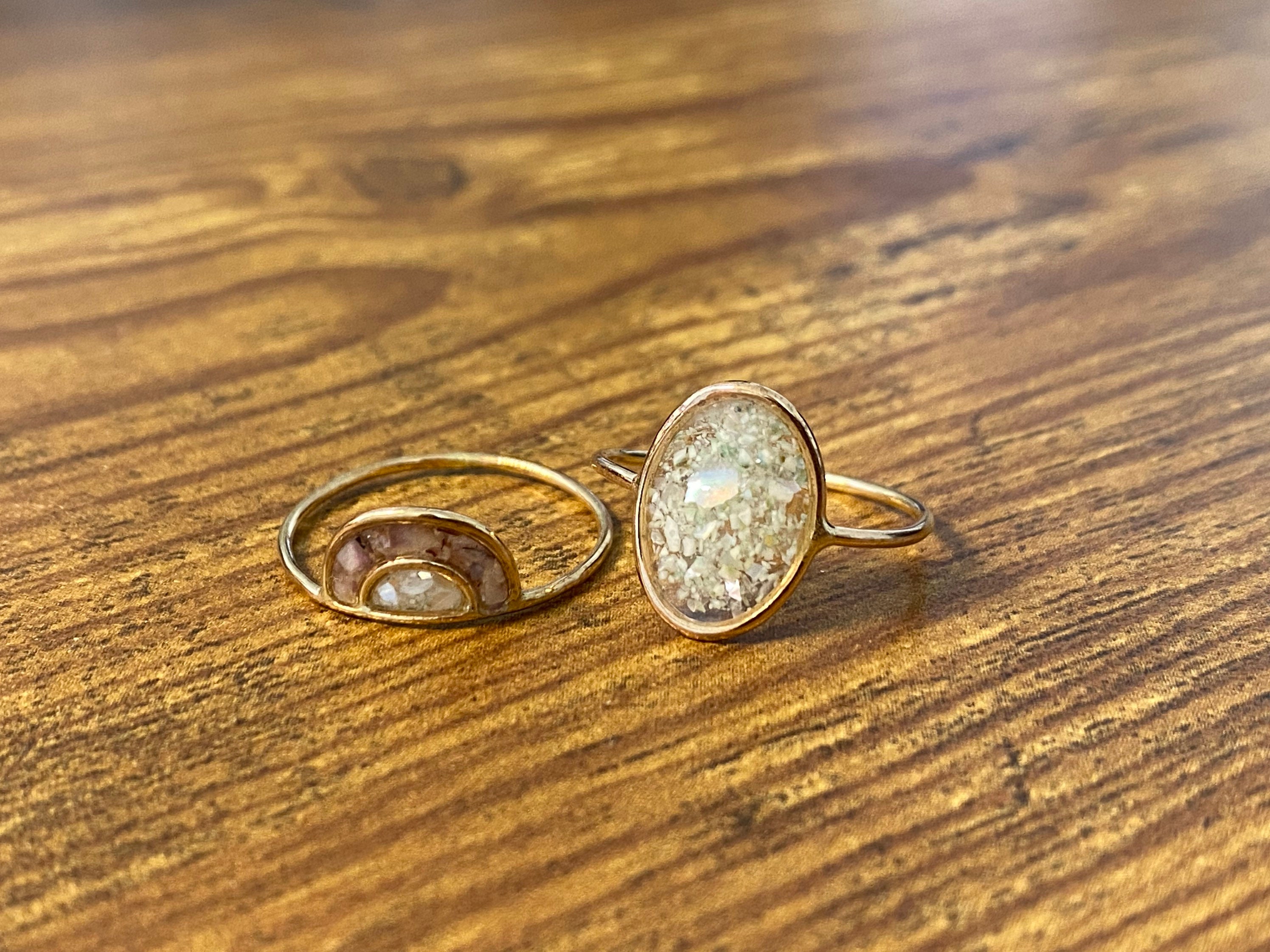 Hawaiian Shell Resin Ring, 14K Gold Filled Oval, Beach Shell