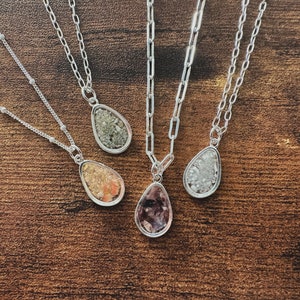 Hawaiian Shell Resin Necklace, Teardrop Pendant, Sterling Silver, Beach Shell Necklace