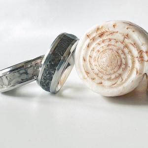 Hawaiian Shell Resin Ring, Stainless Steel, Beach Shell Ring, Black Opihi Shell Ring