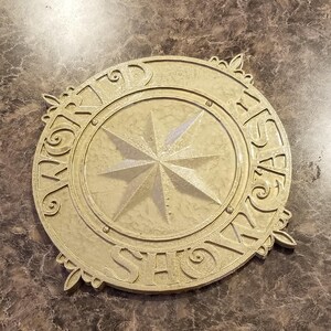 Full Scale World Showcase Medallion Inspired Sign / Plaque Prop Replica - Hammered Gold Coloring ( Vintage Disney Epcot Inspired Replica )