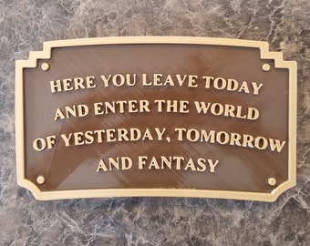 Main Street Entranceway Welcome Plaque DL Inspired Sign - Dual Brown / Gold Color (Disney Home Decor Prop Inspired Replica)