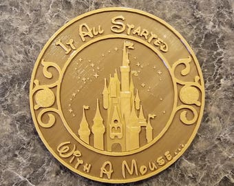 DW Castle and Stars Personalized Inspired Sign - Dual Brown / Gold Color (Disney Prop Inspired Replica)