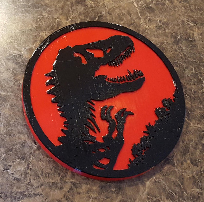 Jurassic Park Inspired Tyrannosaurus Rex Dinosaur Sign / Plaque Dual Red / Black Color image 5