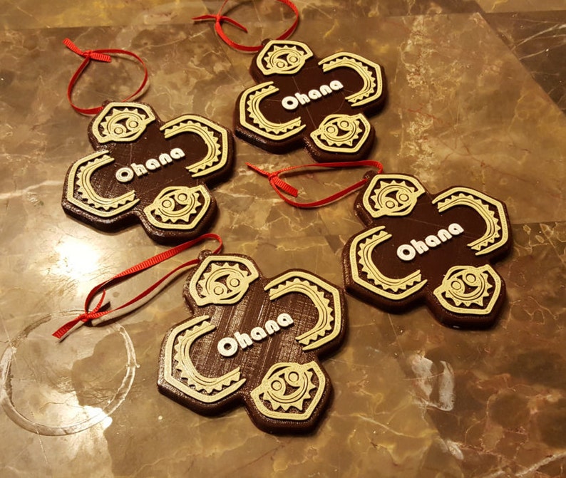 Polynesian Themed Ohana Christmas Ornament Set of 4 image 1