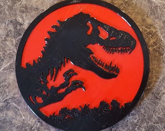 Jurassic Park Inspired Tyrannosaurus Rex Dinosaur Sign / Plaque - Dual Red / Black Color