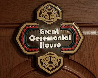 10" XL Polynesian Themed Longhouse Sign / Plaque - Great Ceremonial House ( Disney Resort Polynesia / Park Tiki Replica Prop )