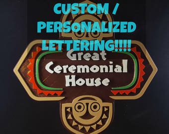 Personalized Disney Polynesian Themed Sign / Plaque Custom Lettering - Home Decor Great Ceremonial House Tiki Inspired Replica