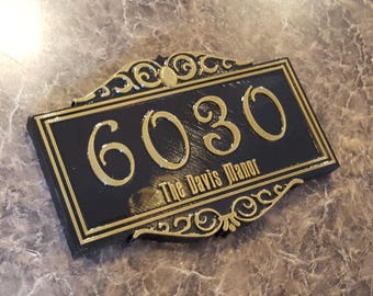 Personalized Haunted Mansion Themed Address Plaque w/ Family Name ( Disney Home Decor Gift Inspired Prop Sign Replica )