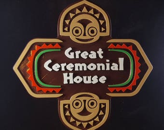 Polynesian Tiki Themed Longhouse Sign / Plaque - Great Ceremonial House ( Disney Resort Polynesia / Park Prop Inspired Replica )