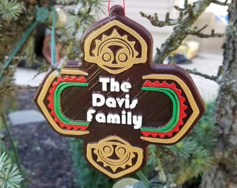 Personalized Polynesian Themed Family Last Name Christmas Ornament ( Disney Tiki Polynesia Resort / Park Prop Inspired Replica )