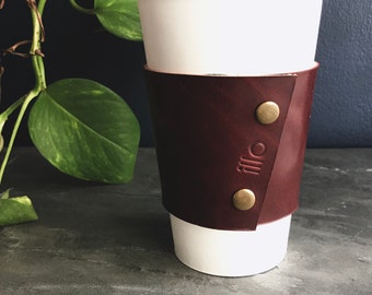 Leather Coffee Sleeve > Vegetable Tanned Leather Coffee Sleeve > Coffee Cozy > Personalized Coffee Sleeve > Custom Coffee Sleeve