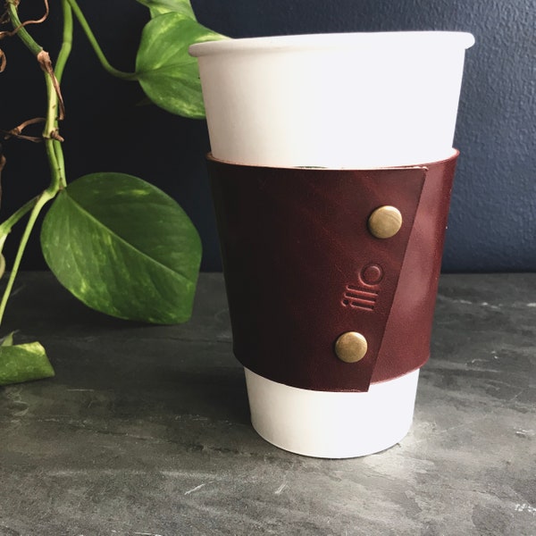 Leder Kaffeetasche > Pflanzlich gegerbtes Leder Kaffee Hülle > Coffee Cozy > personalisierte Kaffeetasche > Custom Coffee Sleeve