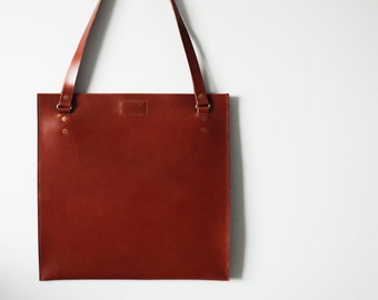 DITC Tote in Brown > Vegetable Tanned Leather > English Bridle Leather > Laptop Bag > Square Tote > Veg Tan Bag > Brown Leather Tote