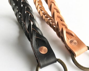 Braided Loop Key Ring > Leather Key Ring > Vegetable Tanned Leather Key Chain > Leather Key Fob > Leather Key Chain > Minimalist Key Chain