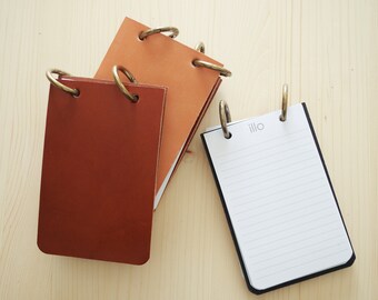 Refillable Reporter Notebook in Brown > Wickett & Craig Leather > Solid Brass Rings > 100% post consumer recycled paper > Rolland Paper